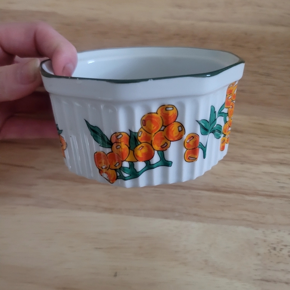 Floral Ceramic Bowl with Orange Design